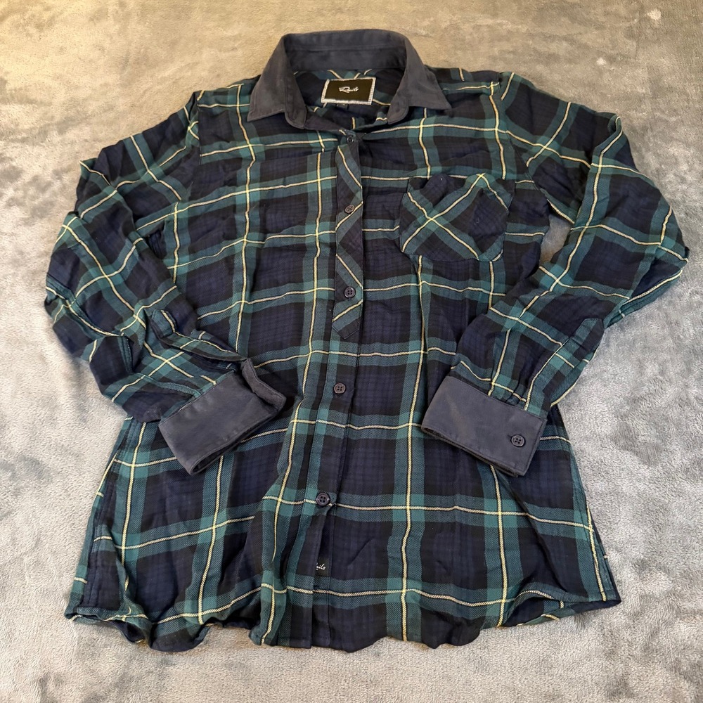 Rails Plaid Long Sleeve Button Up Shirt Blue Green Casual Womens Extra Large